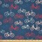 Ambesonne Bicycle Fabric by The Yard, City Race and Girls Bike Sketches in Different Colors Retro on Blue Background, Decorative Satin Fabric for Home Textiles and Crafts, 1 Yards, Night Blue